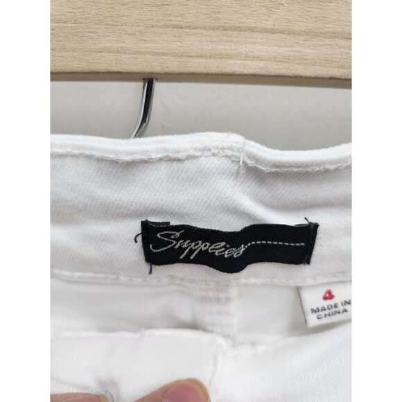Supplies Womens Jean Shorts 4 White Denim Logo Distressed Mid Rise Flat Front - Picture 7 of 9